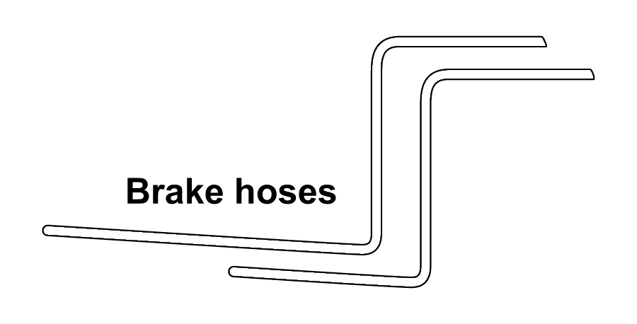 A black and white drawing of brake hoses on a white background.