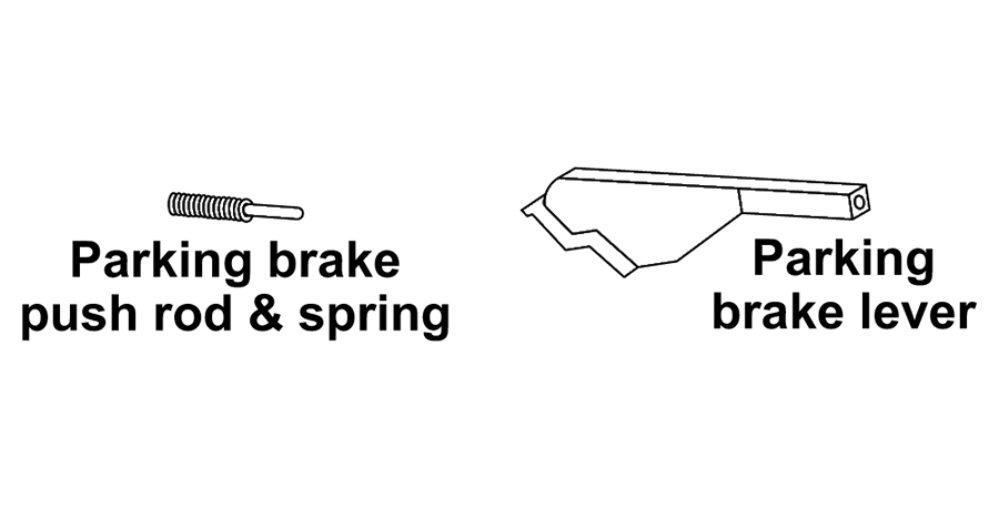 A black and white drawing of a parking brake push rod and spring.