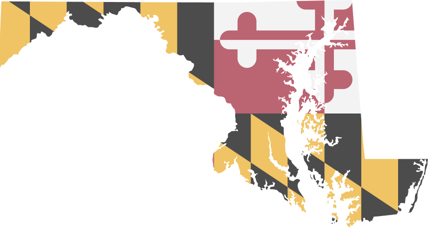 Maryland state outline with flag design. | Lains Auto Services