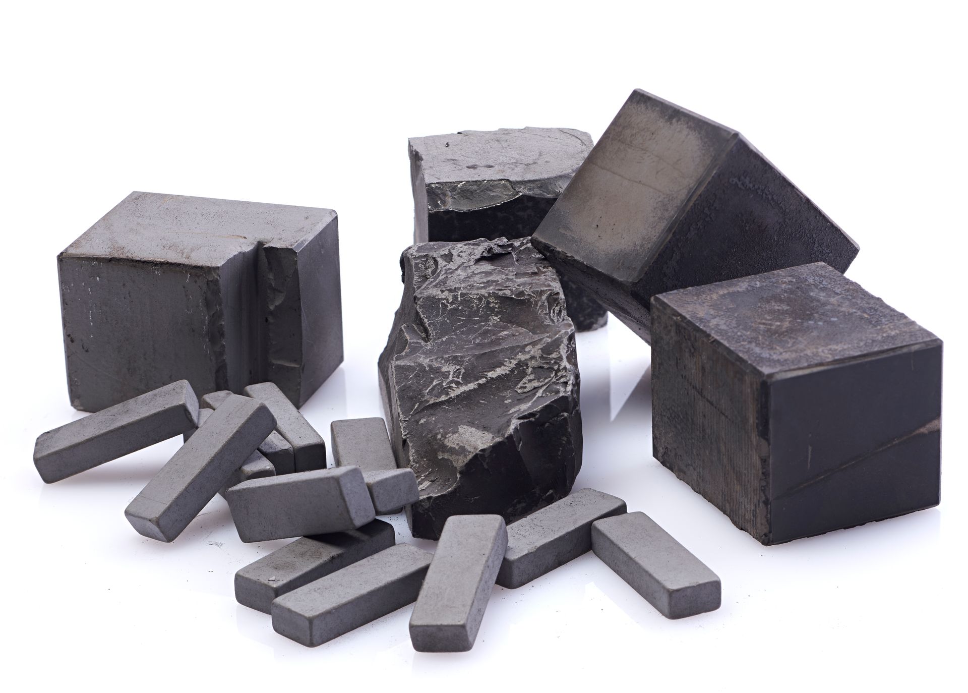 raw minerals on a white background