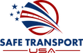 A logo for safe transport usa with an american flag and stars.