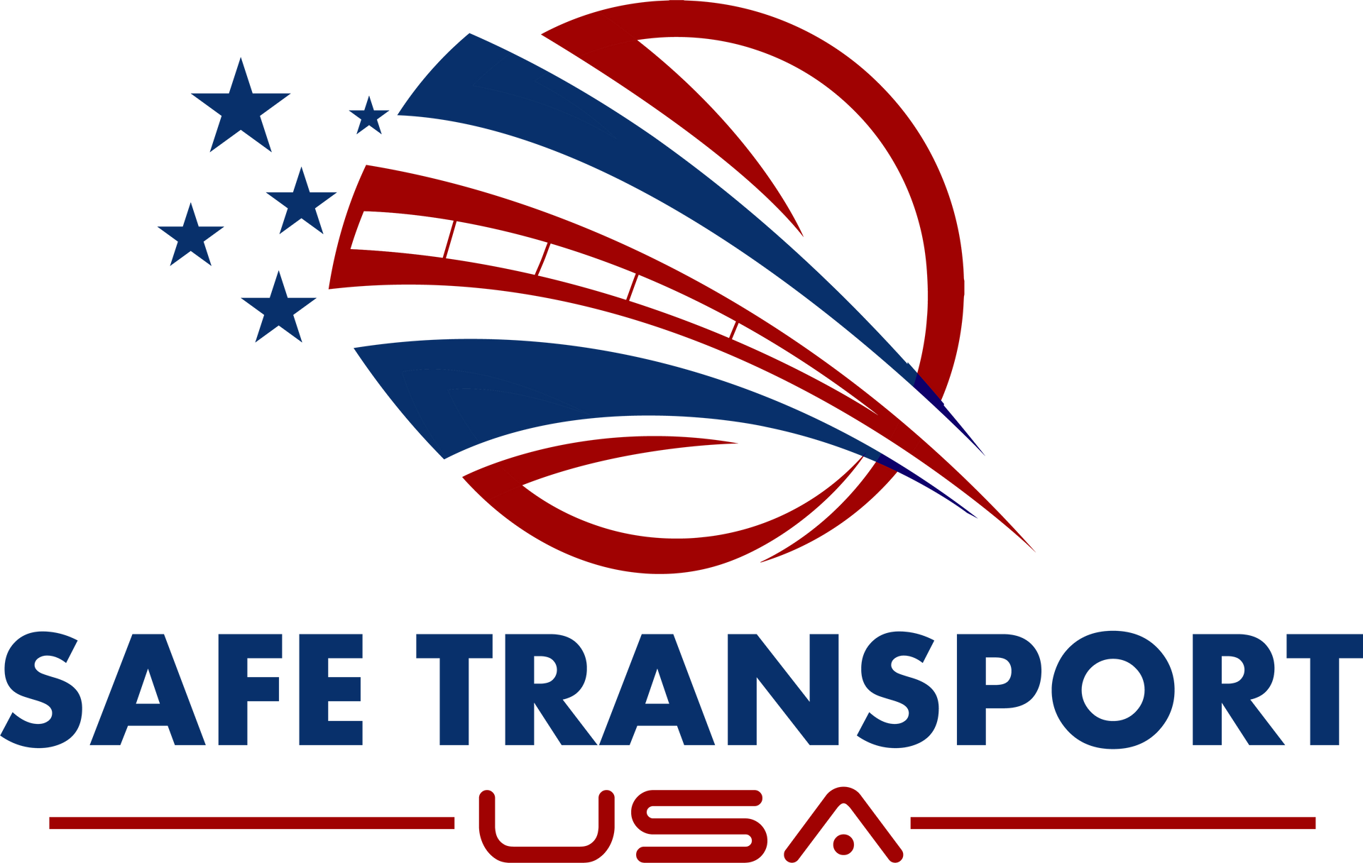 A logo for safe transport usa with an american flag and stars.