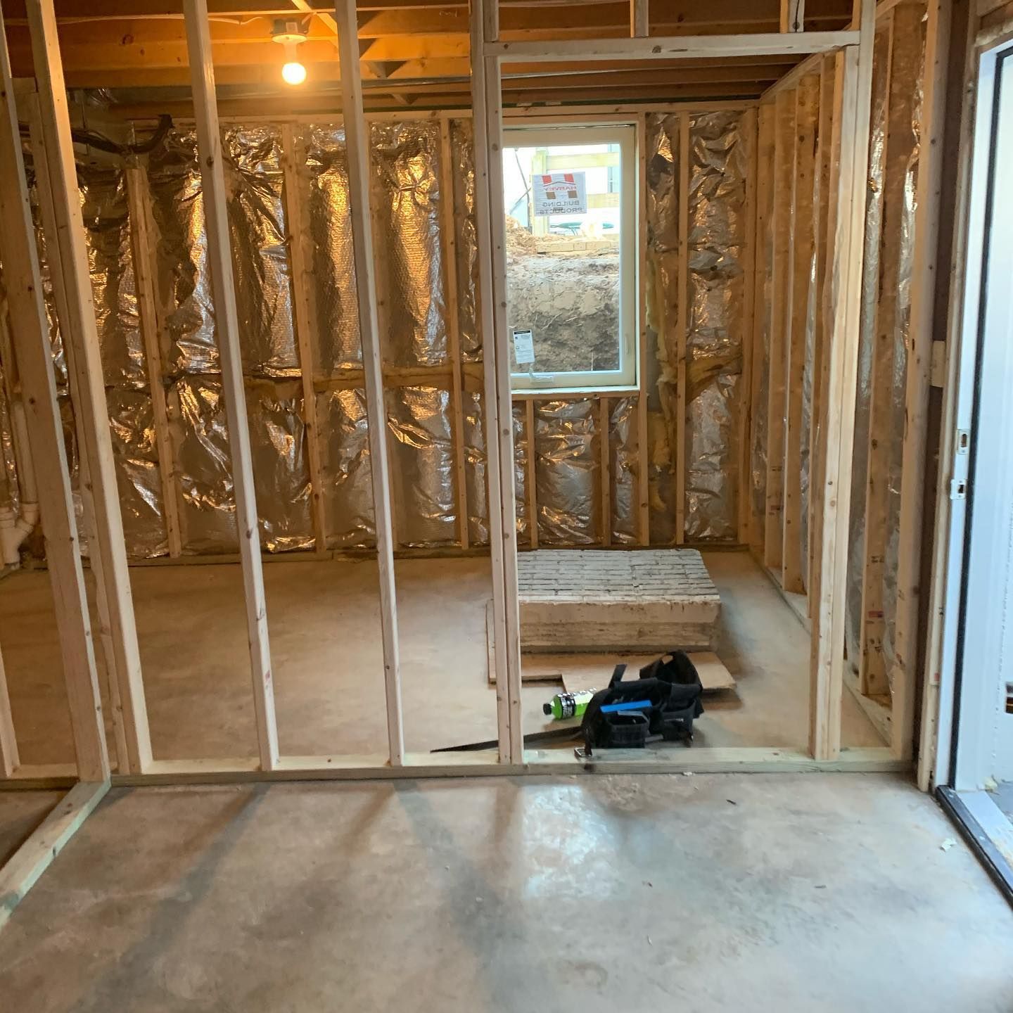 A room that is being built with a window in it