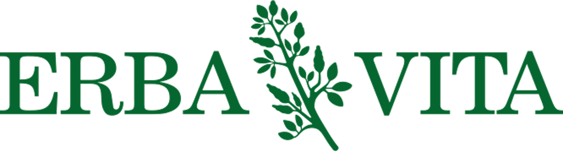 Logo ERBA VITA con testo verde e immagine di una pianta verde.