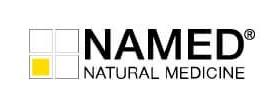 Logo per NAMED Natural Medicine, con testo e un quadrato giallo.