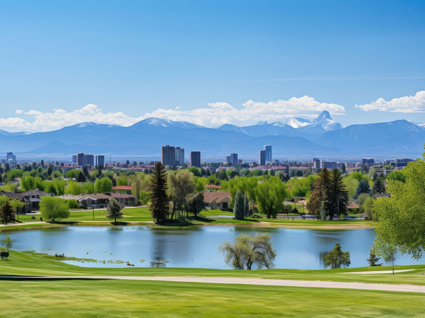 Photo of city skyline and river