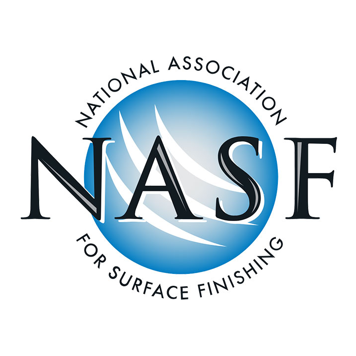 Logo for the National Association for Surface Finishing, featuring the acronym NASF over a blue circular gradient design.