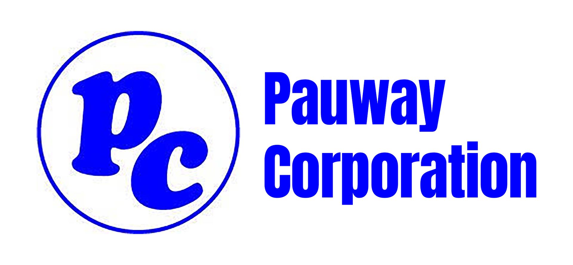 The blue logo for Pauway Corporation, featuring the letters 