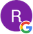 A purple circle featuring a white letter 