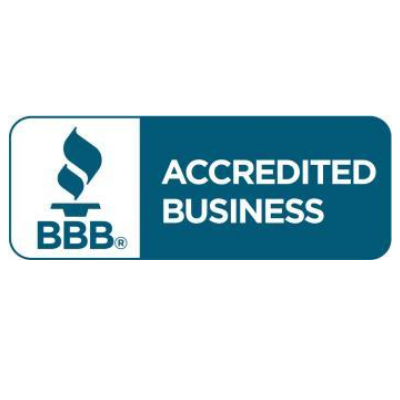 Blue and white Better Business Bureau (BBB) Accredited Business logo.