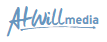 The AtWill Media logo in blue, featuring stylized, handwritten-style text with an arrow underlining the word 