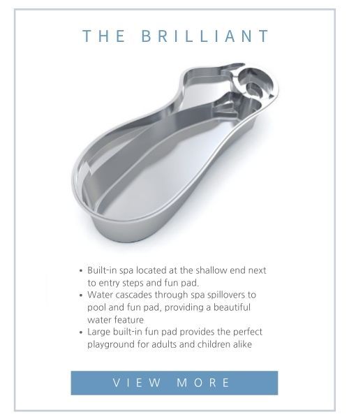 A 3D overhead view of a fiberglass pool model titled 