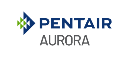 Pentair Aurora company logo featuring a blue arrow icon with green geometric shapes and the words Pentair Aurora.