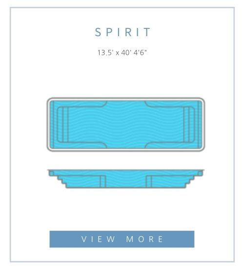 A diagram of the Spirit model swimming pool, showing a top and side view, labeled with dimensions of 13.5' by 40' 4'6