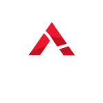 Red stylized letter "A" with a horizontal white break.