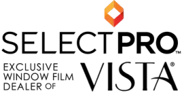 Logo for SelectPro, an exclusive Vista window film dealer. Features text and an orange diamond shape.