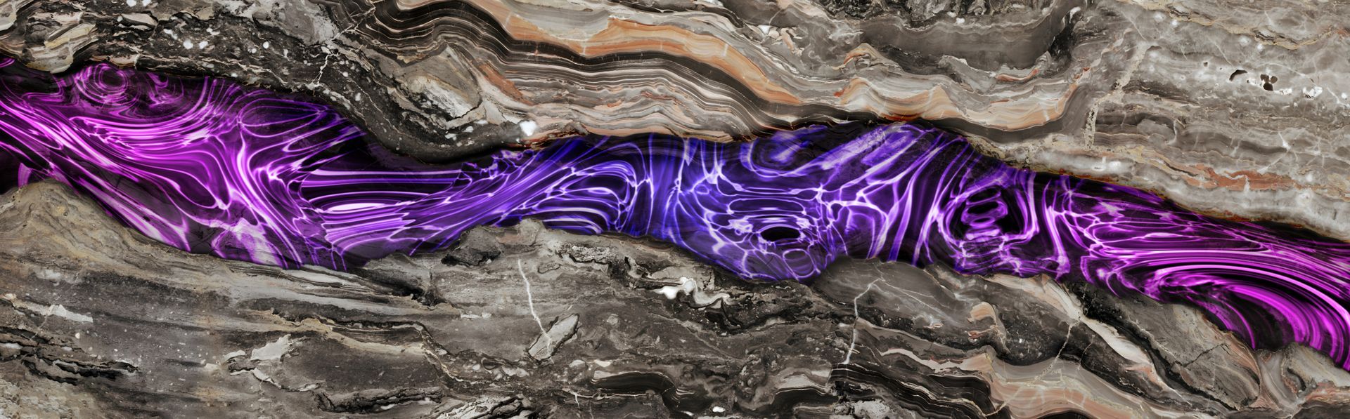 Abstract: A purple, circuit-like vein runs through grey and beige rock.