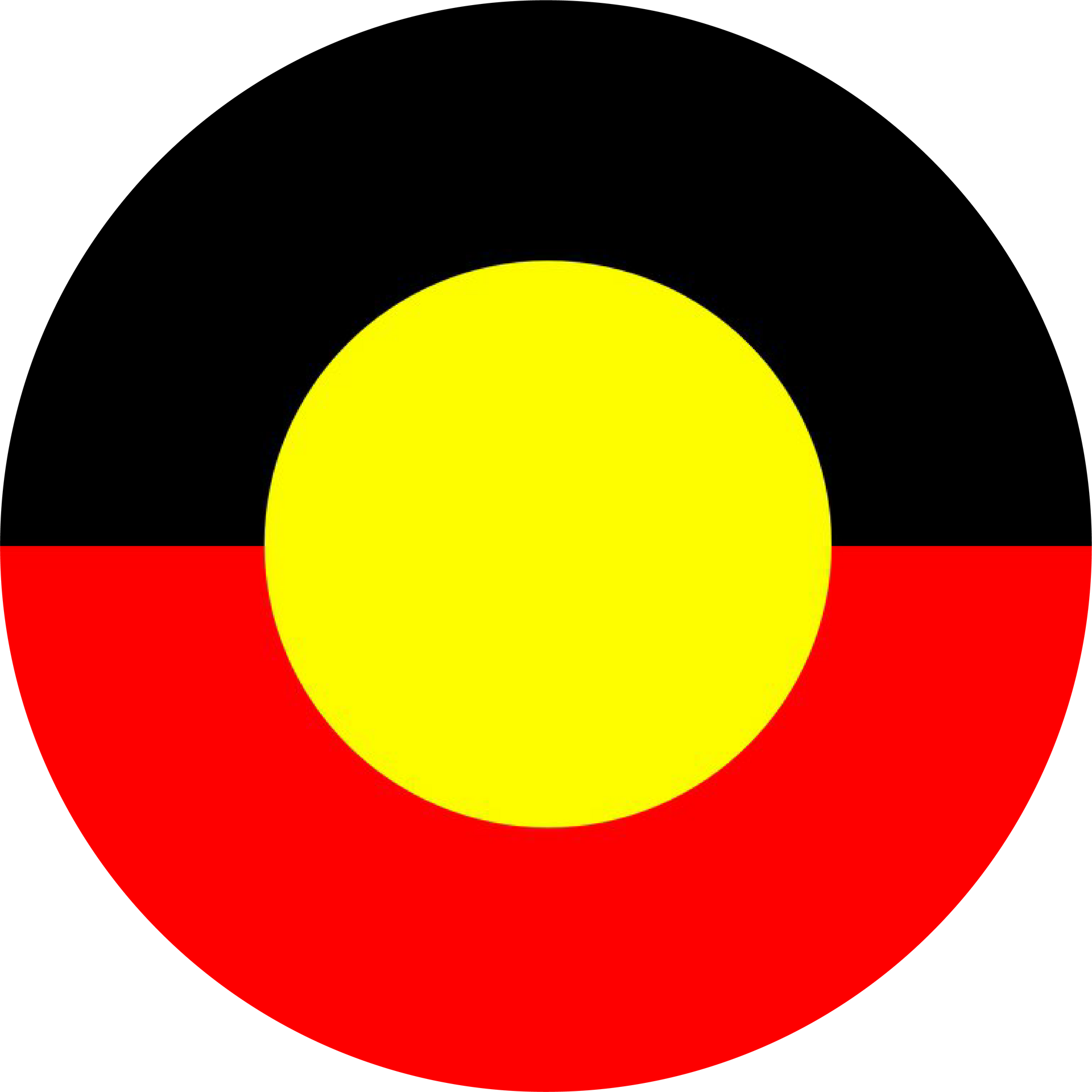 Australian Aboriginal flag: black upper half, red lower half, yellow center circle.