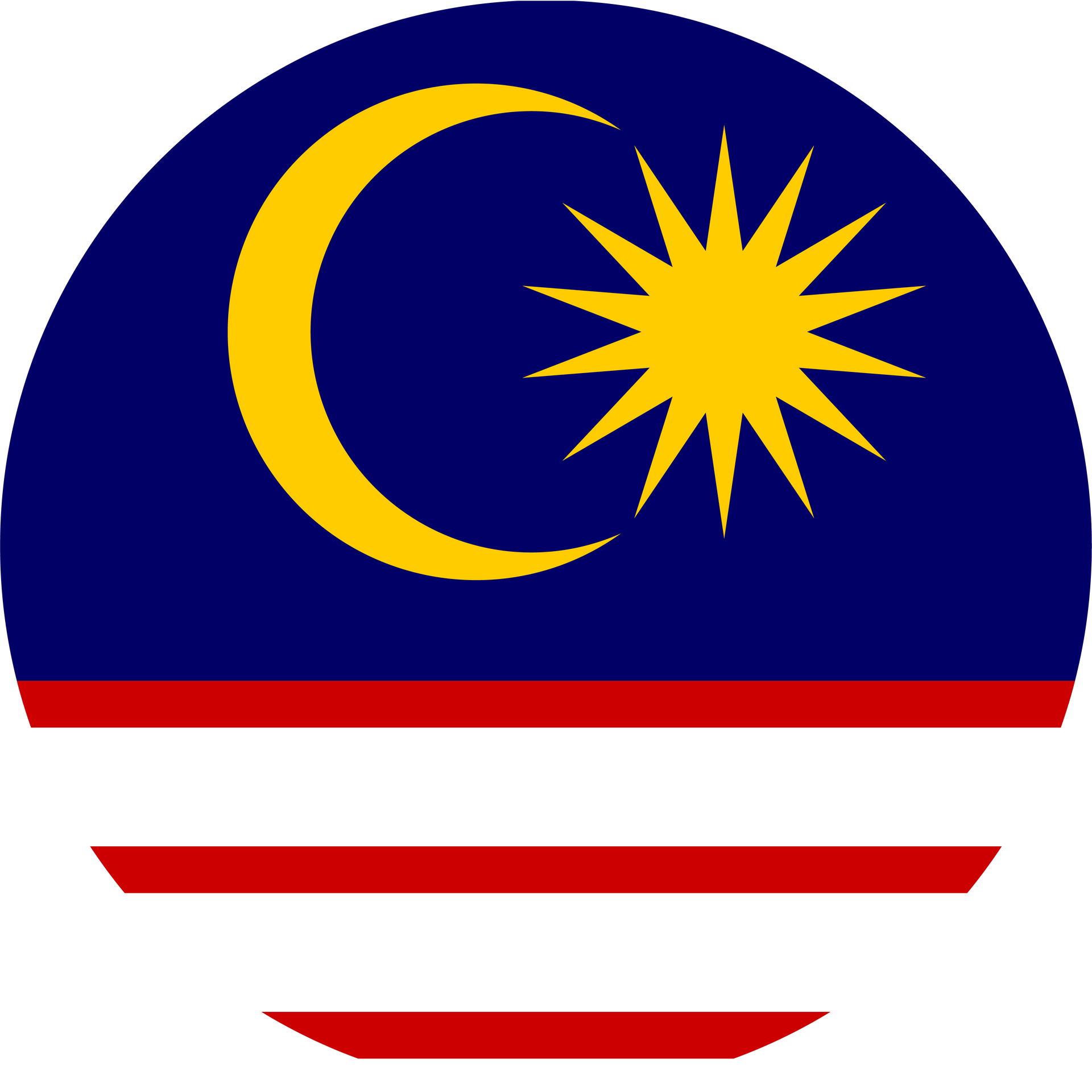 Malaysian flag emblem with crescent moon, star, and red and white stripes.