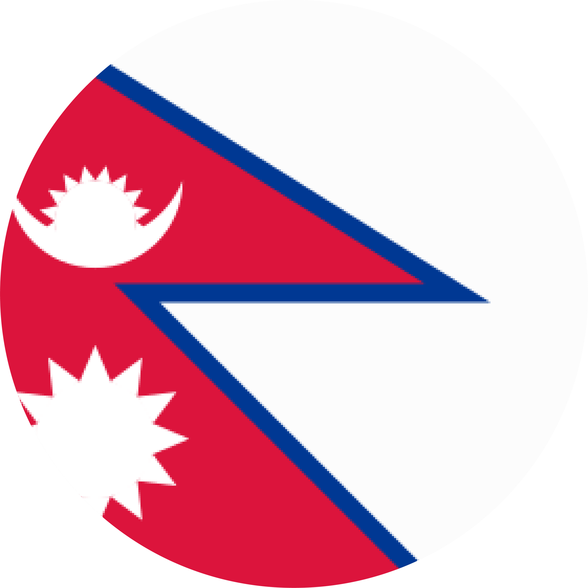 Flag of Nepal, with red pennons, white emblems on white background.
