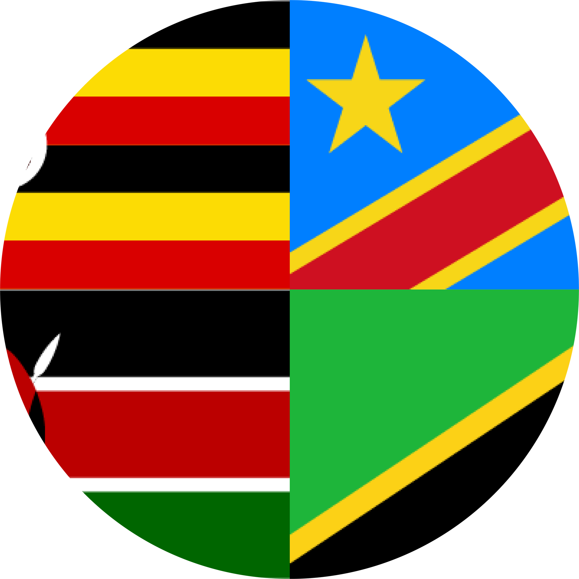 Flags of Uganda, Democratic Republic of the Congo, Kenya, and Tanzania, arranged in a quartered circle.