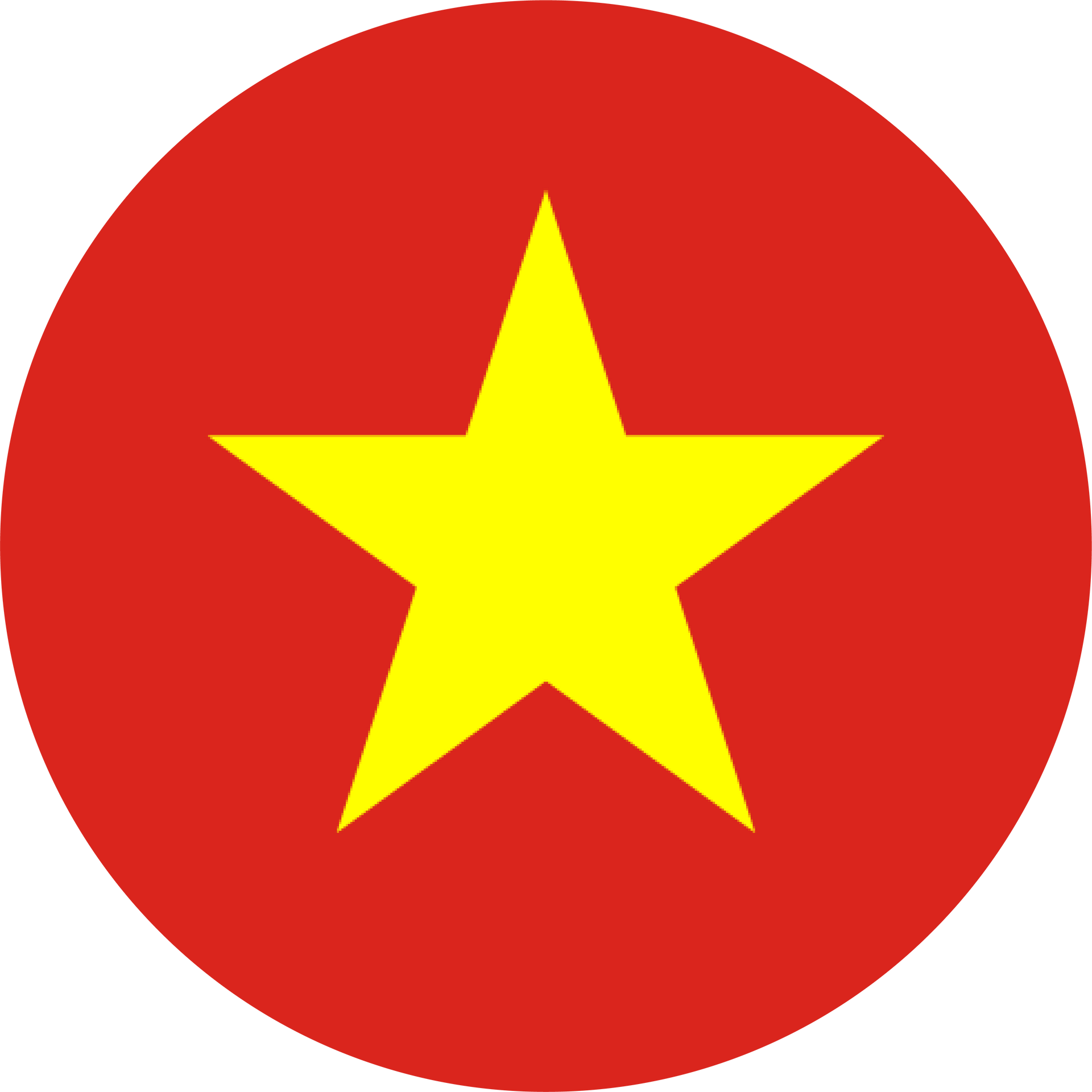 Yellow star on a red background. The flag of Vietnam in a circle.