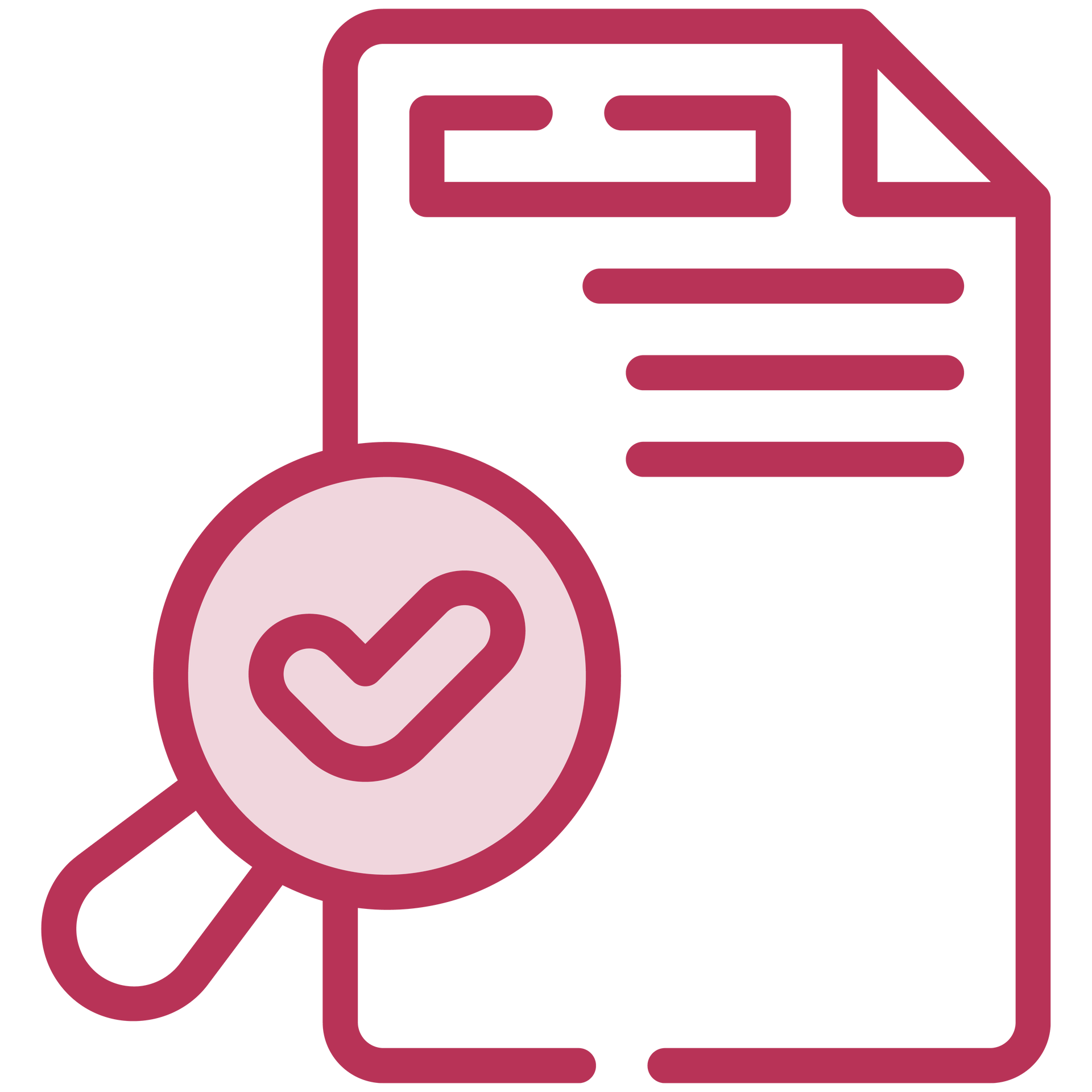 Document with magnifying glass and check mark, indicating review or approval.