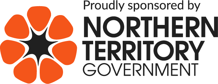 Logo of the Northern Territory Government, orange flower with black center and black text.