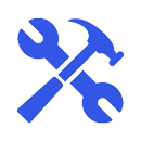 Blue wrench and hammer crossed, representing tools or repair.