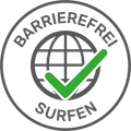 Ein barrierefreies Surfen-Logo mit einem grünen Häkchen und einem Globus.