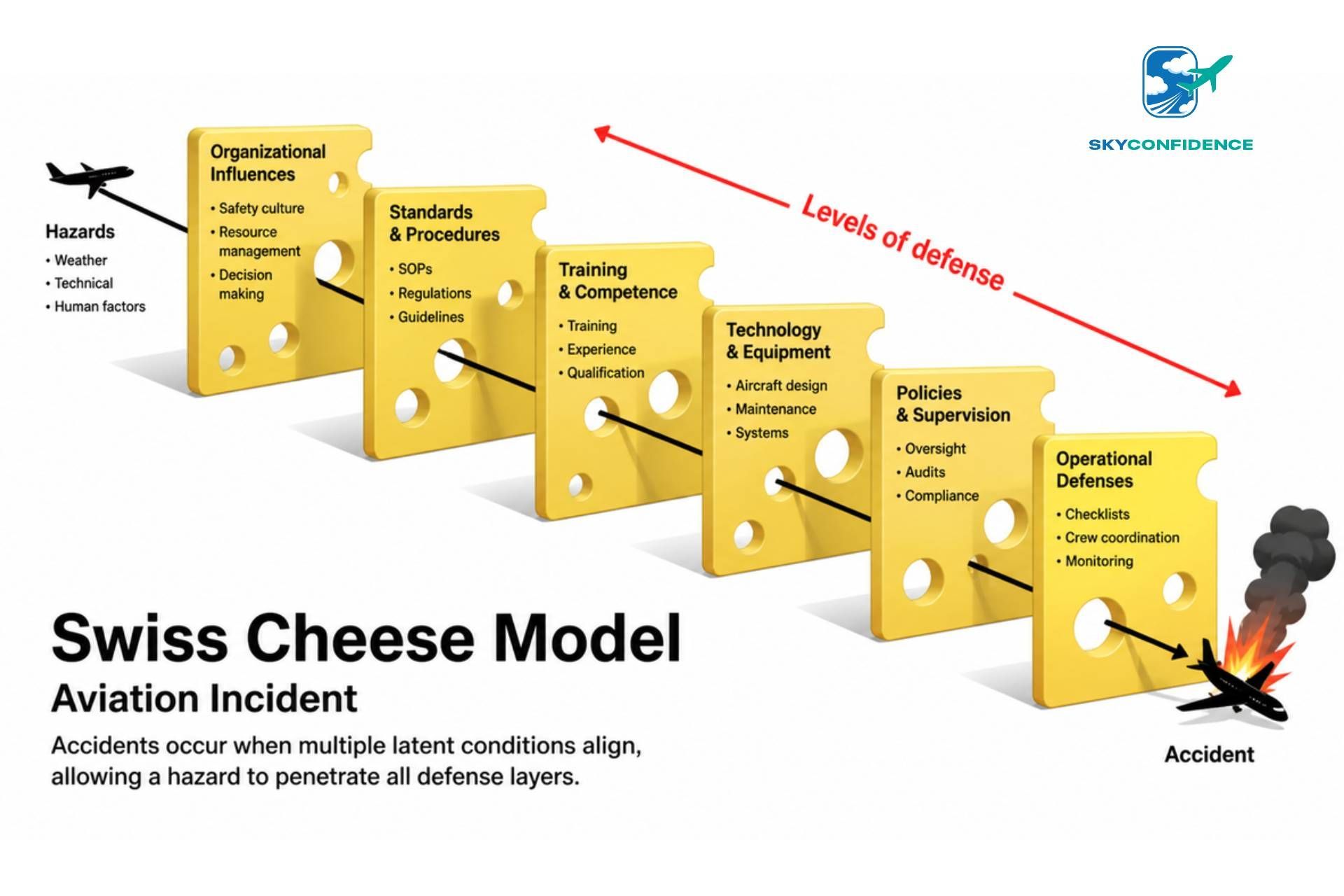 Swiss cheese model Reason modello a fette di formaggio svizzero aviazione 