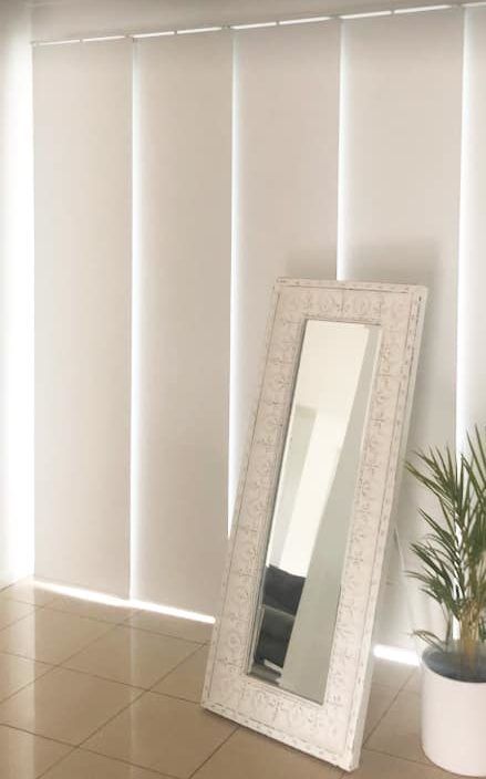 A Large Mirror Is Sitting in A Room Next to A Potted Plant — Bay Blinds & Doors in Bateau Bay, NSW