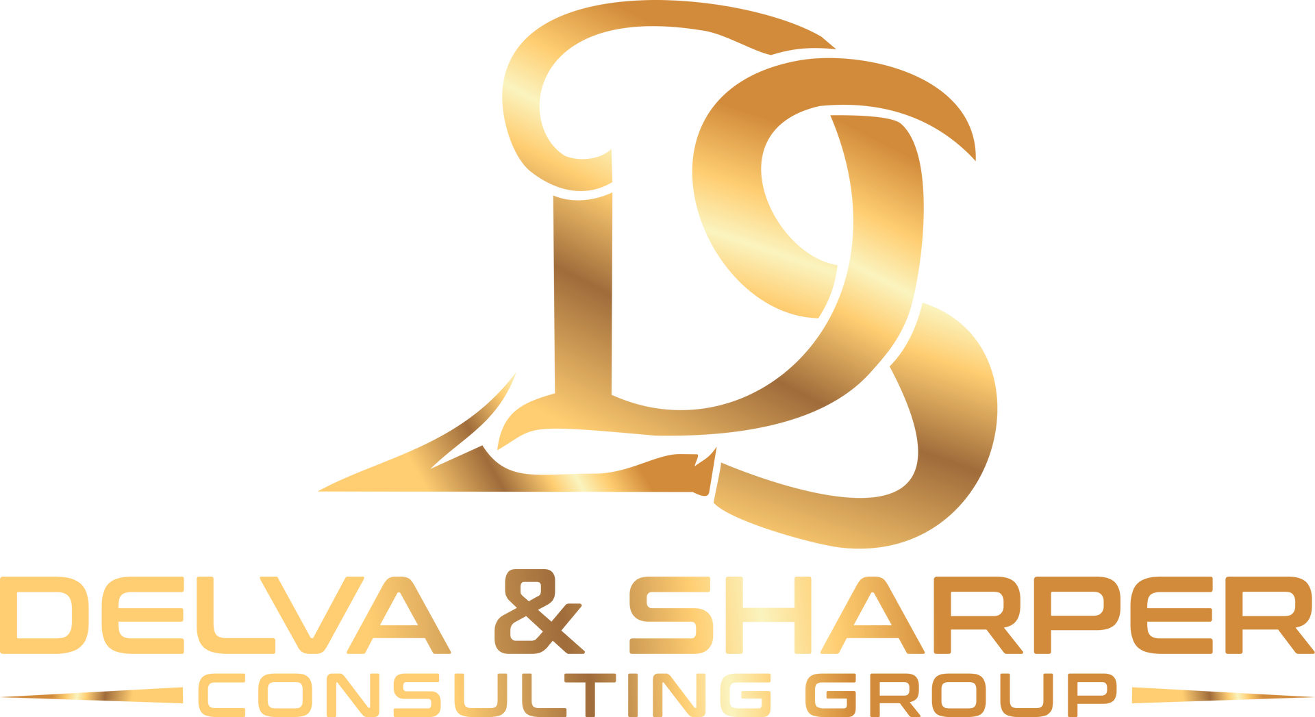 a gold logo for delva & sharper consulting group