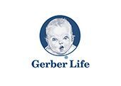 The gerber life logo is a picture of a baby in a circle.