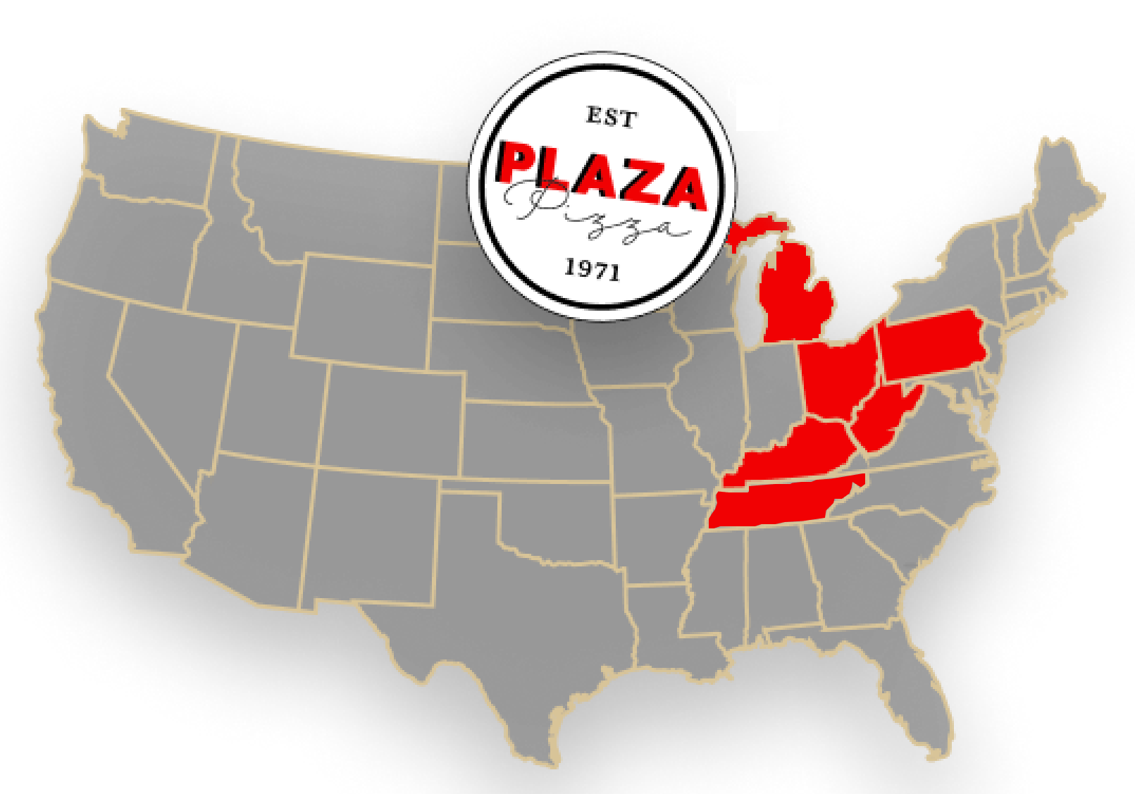 A map of the united states with the word plaza on it