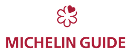 The michelin guide logo has a red flower with a heart on it.