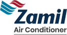 Zamil Air Conditioner logo: navy text with teal/red swooshes.