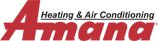 Amana Heating & Air Conditioning logo in red.