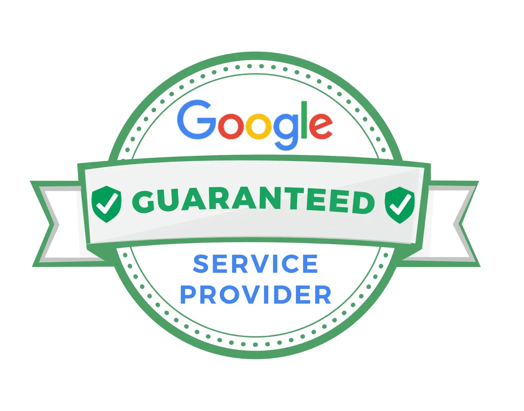 Google Guaranteed Service Provider badge. Green and white, with