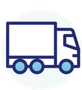 A blue and white icon of a delivery truck on a white background.
