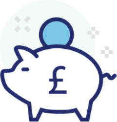 A piggy bank with a coin in it and a pound sign on it.