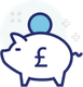 A piggy bank with a coin in it and a pound sign on it.