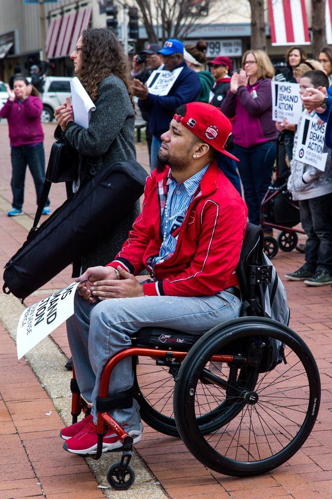 One of the victims of firearm violence attended the Moms Demand Action protest to speak of his experience and to emphasize the need to make it more difficult to purchase firearms. Photographed March 30, 2013. 