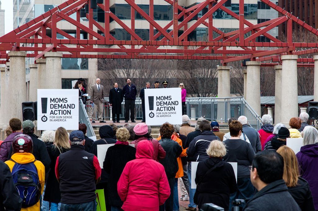 Moms Demand Action for Gun Sense in America held a protest rally in Kiener Plaza downtown after the dramatic increase of gun violence in St. Louis and throughout the nation. Mass shootings in schools and other places, along with a rise in drive-by shootings prompted the call for new laws regulating firearm sales. Photographed March 30, 2013.