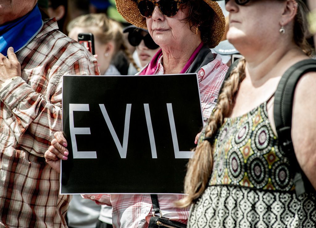 This could be today, but it was back in 2018, when folks were just as mad and scared by what the federal government was doing by detaining and disappearing people who had immigrated (both lawfully and without papers to the United States for work, as political refugees, or to be with family. But, instead of peaceful methods, with due process, court ordered warrants, and other legal remedies, they began a campaign of terror and kidnapping that has only gotten worse under the second Trump presidency. Photographed June 30, 2018. 