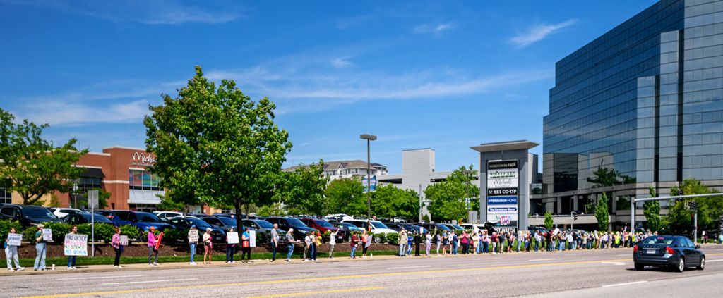Billed as the Mother Lovin’ Rally, this Mother’s Day demonstration took place at the junction of I-64, Eager Road and Brentwood Boulevard in St. Louis County. It was centered on Women’s Reproductive Rights and Legal Abortions, a hot issue in Missouri. But, signs held by protesters for nearly three long blocks on both sides of the roadway targeted many other issues these voters have with the Trump administration’s agenda and actions. Photographed May 10, 2025. 