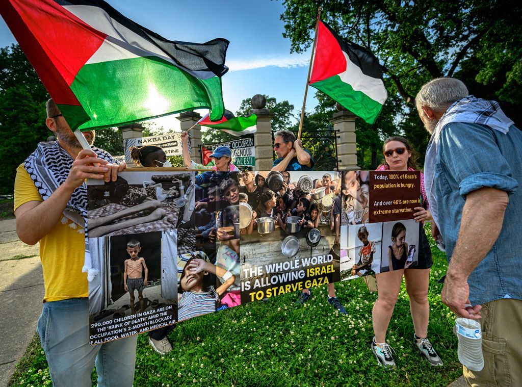 NAKBA Day being celebrated as a protest of the genocide still occurring in Gaza; it is also known as Memory of the Catastrophe, which comprised the destruction of Palestinian society and homeland in 1948, and the permanent displacement of a majority of the Palestinian people. Generally commemorated on May 15, this one took place at a corner of Tower Grove Park in St. Louis and was attended by Palestinians, allies and human rights activists to spread the word of the genocide that much of the world has ignored. Photographed May 15, 2025. 