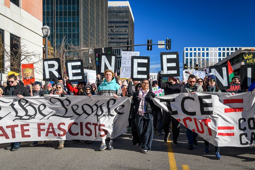 A protest and march to honor Renee Nicole Good, the 37-year-old mother and poet murdered by an ICE agent in Minneapolis, Minnesota, was attended by thousands in the St. Louis County Seat of Clayton, Missouri. However, this was only one of two held that day at the same time. Typically, St. Louis is a liberal city with conservative leanings, but protests against the Trump administration are growing as discontent mounts. The lawlessness of ICE, along with its cruelty and obvious racism, fuels dissent, especially when American citizens are murdered in broad daylight for no legitimate reason. Photographed January 11, 2026. 