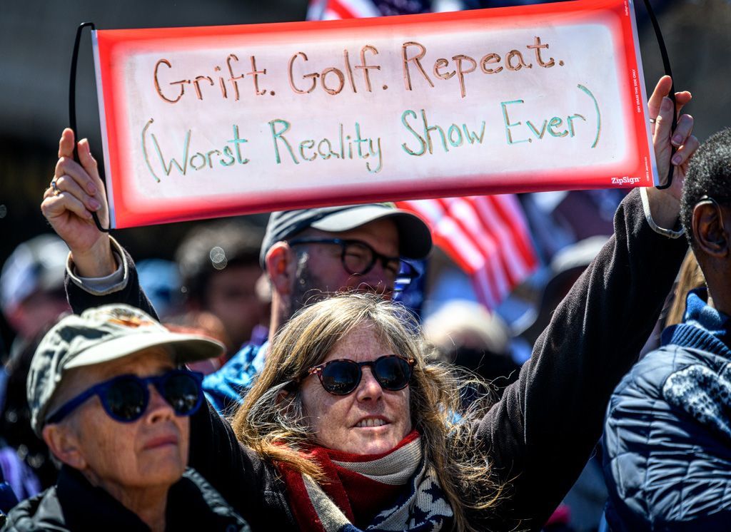 Trump’s tendency to mix government policy with corrupt self enrichment at taxpayer expense, and playing at Mar-a-Lago, one of his resorts, has created a special disdain for this president. Photographed Marcy 28, 2026.