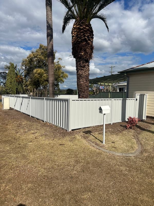 A White Fence Surrounds A Yard With A Palm Tree In The Background — Mid Coast Boundary Fencing In Old Bar, NSW